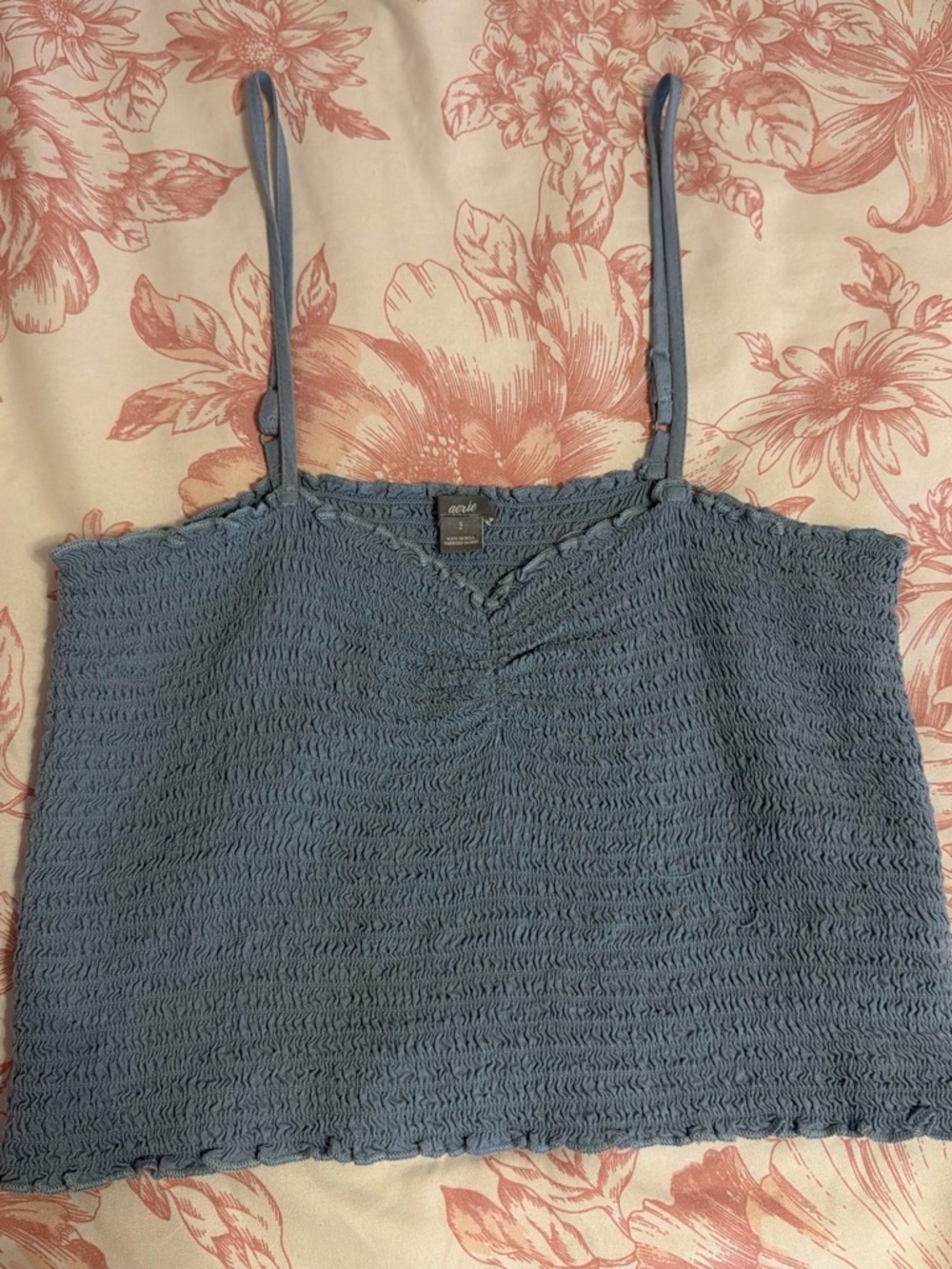 aerie Dusty Blue Smocked Spaghetti Strap Cami